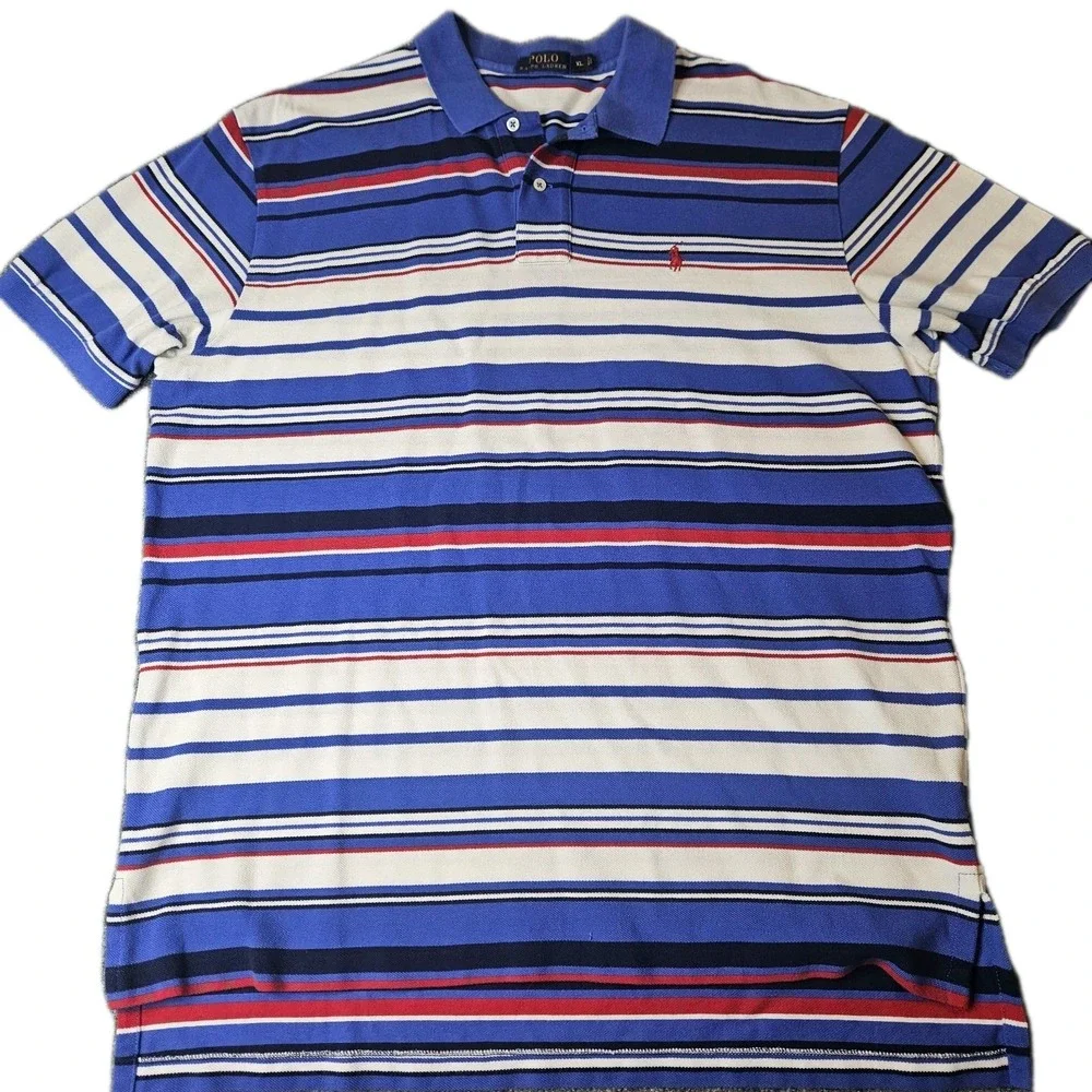 Polo Ralph Lauren Men's Striped Polo Shirt Size XL Red White Blue Short Sleeve